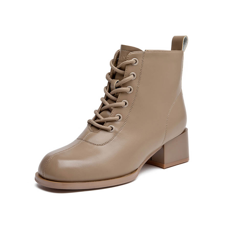AOKANG AOKANG Artificial Leather Ankle Boots Women's Apricot