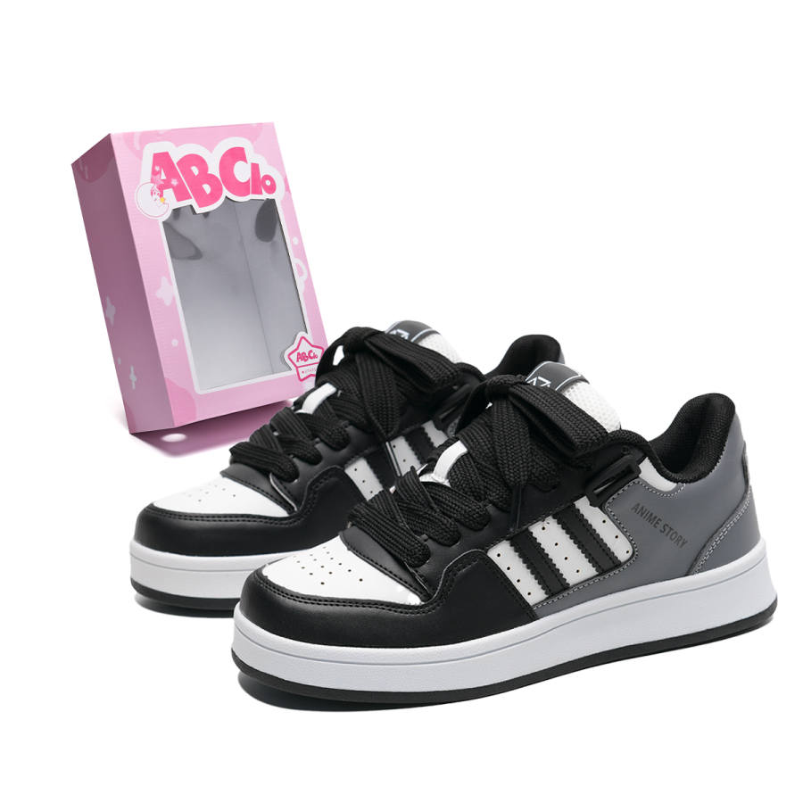 ABCIO Box Included Microfiber Leather Low top Skateboard Shoes Unisex Black Gray
