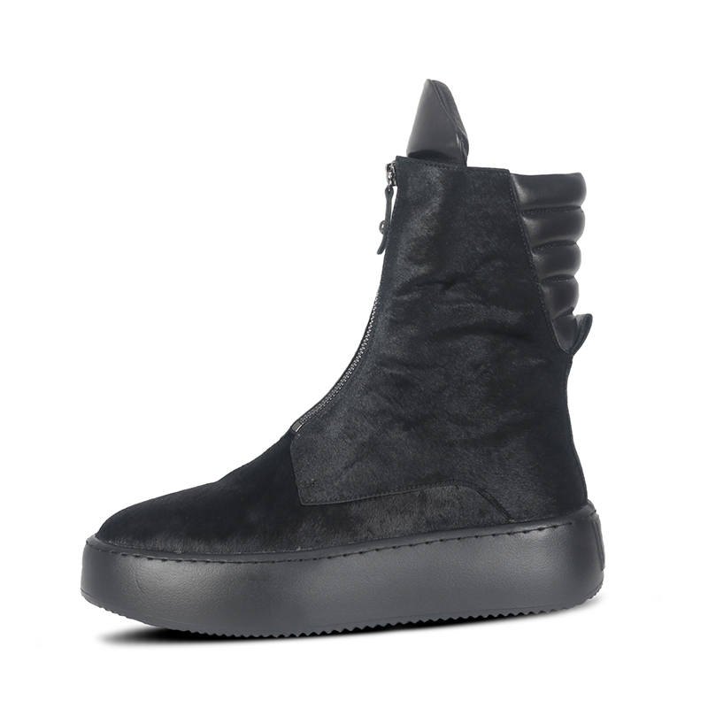 TAIDIAN Horse Leather Combat Boots 5cm Men's Black