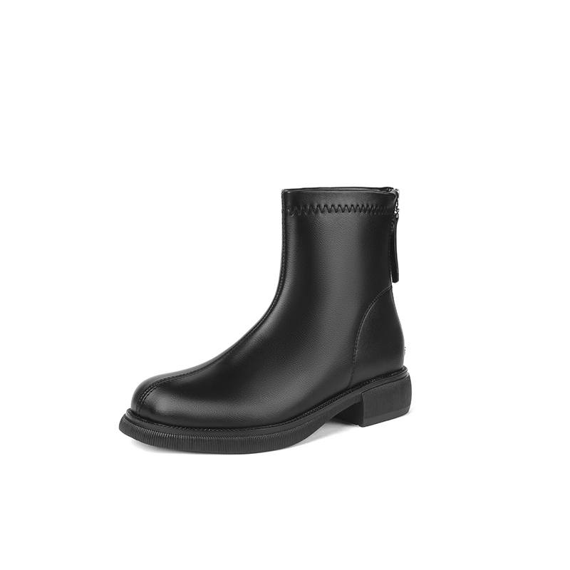 GONGNIULEITING Fleece Lined Fashion Versatile Comfortable Ankle Boots Women's Black