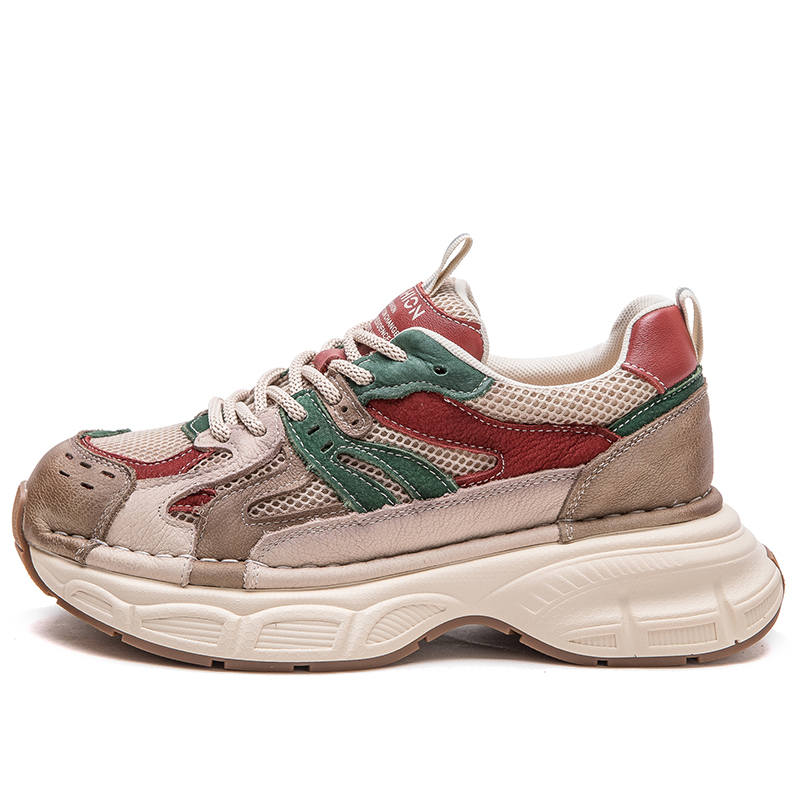 JIEZHOU Top Grain Cow Leather Lightweight Low top Chunky Sneakers Women's
