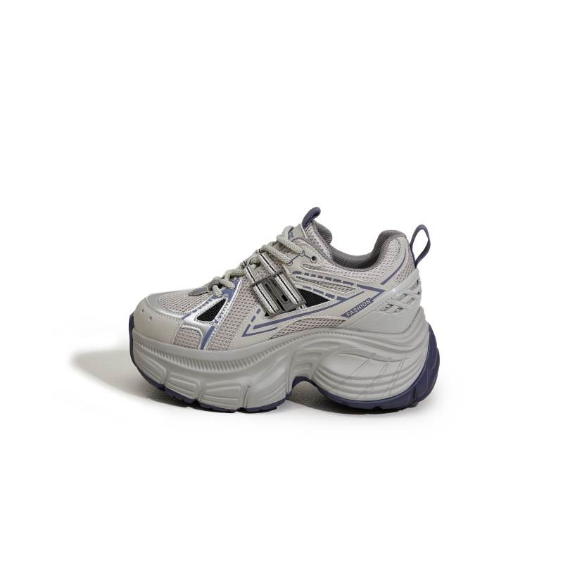 MILANLIANGE Microfiber Leather Breathable Lightweight Height Increasing Low top Chunky Sneakers Women's Gray