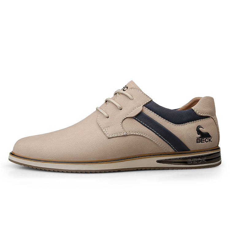 BECK Casual Leather Shoes Men's Low Top Khaki/Blue