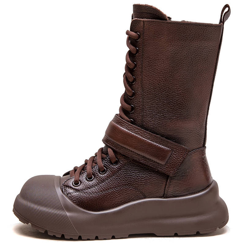 MATA Top Grain Cow Leather Crew Combat Boots 5CM Women's