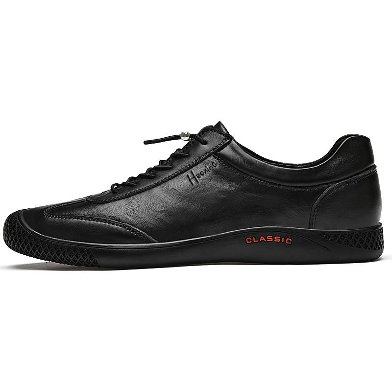 HAOXING Top Grain Cow Leather Casual Shoes Men's Black