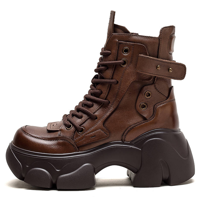 MATA Top Grain Cow Leather Combat Boots 7cm Women's