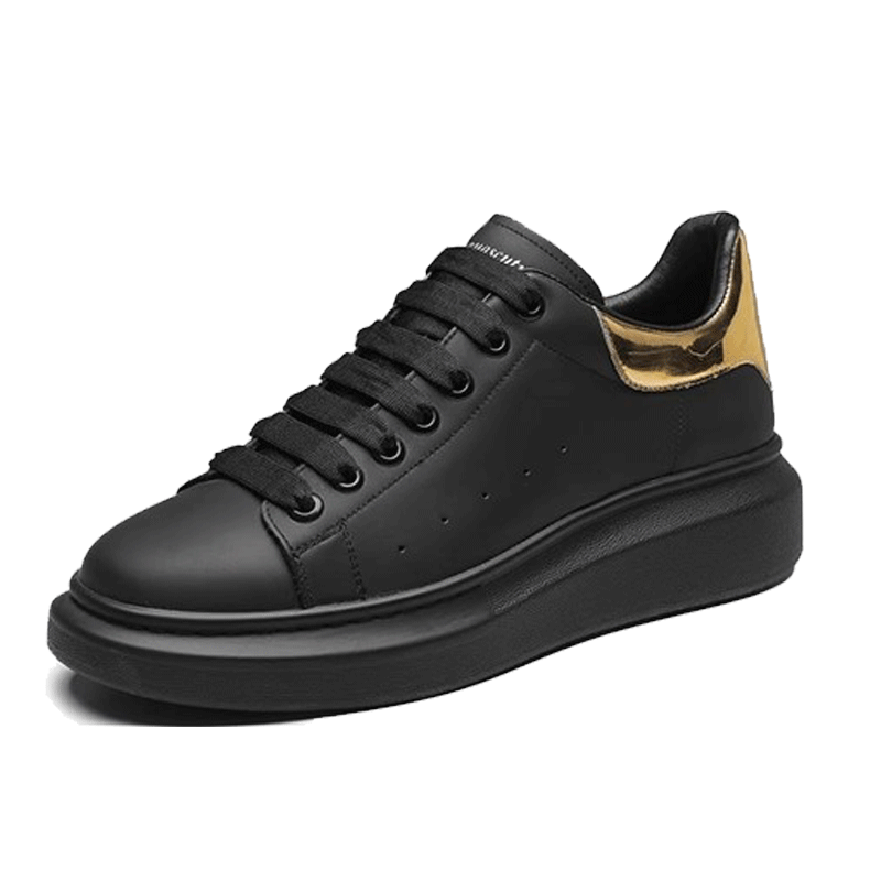 AQUASCUTUM Synthetic Leather, Split Cow Leather Low top Skateboard Shoes Men's Black Gold