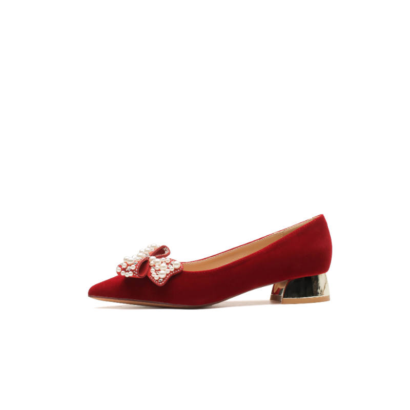 QITUMAUL Suede Chunky Heel High Heels Women's Red