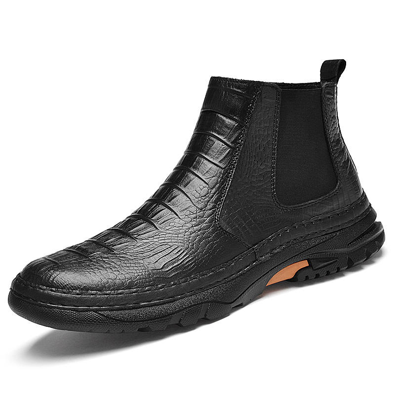 GONGNIULEITING Top Grain Cow Leather Outdoor Fleece Lined Casual Shoes Men's Black