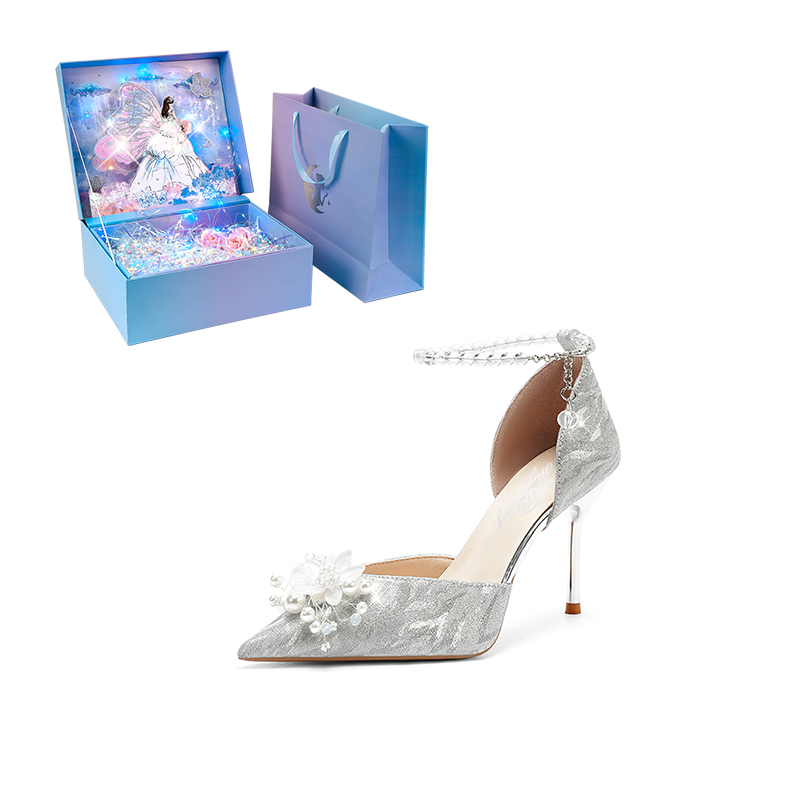 WUGUNIANG Slim Heel High Heels Women's Silver