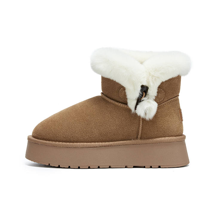 ZGR Cow Split Leather Thermal Height Increasing 11cm Snow Boots Women's