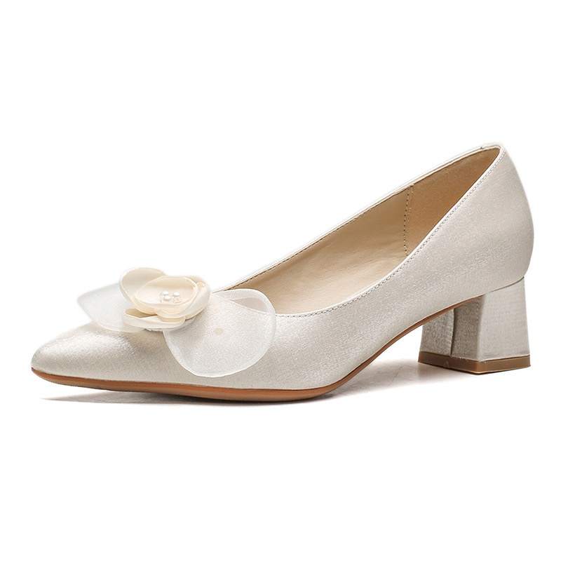 HKCP Chunky Heel High Heels 5CM Women's Apricot