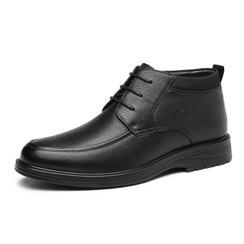 AOKANG Winter Fleece Lined Thermal Business Old Money Style Casual Leather Shoes Men's Black