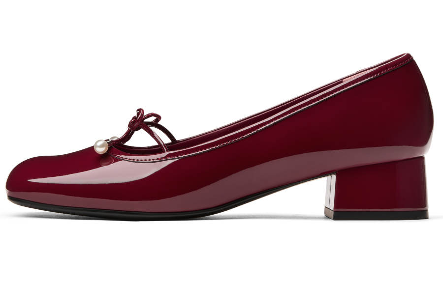 CHARLES&KEITH Small Ck PU, Textile Block Heel Mary Jane Shoes 3.5cm Women's