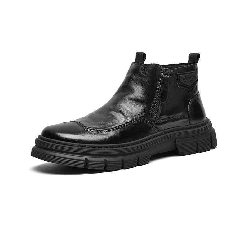 Hautton Jeans Cow Leather Ankle Boots Men's Black