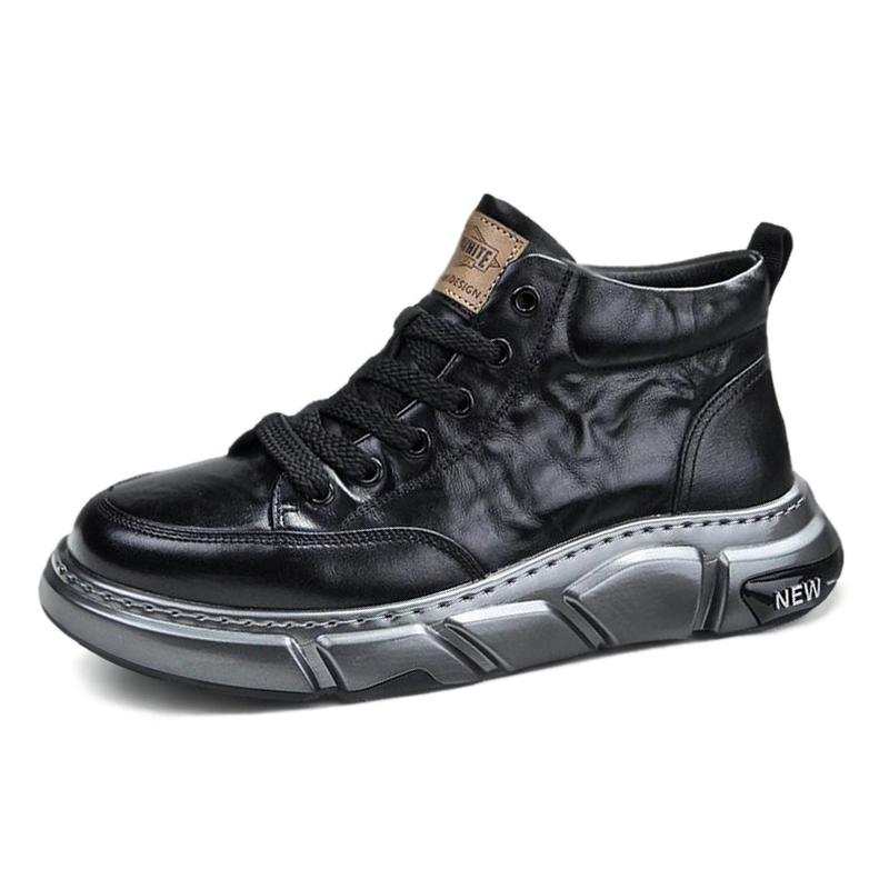 Devanro Devanro Top Grain Cow Leather Height Increasing Abrasion Resistant Breathable Slip Resistant Mid top Casual Shoes Men's