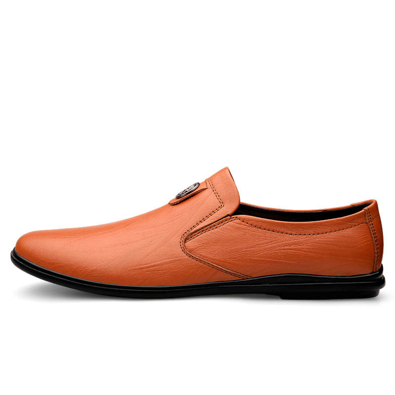 YINGLUNQISHI Top Grain Cow Leather Casual Shoes Men's Light Brown