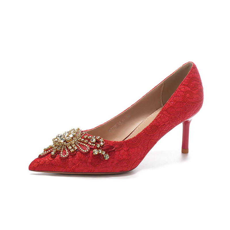QITUMAUL Slim Heel High Heels Women's Red