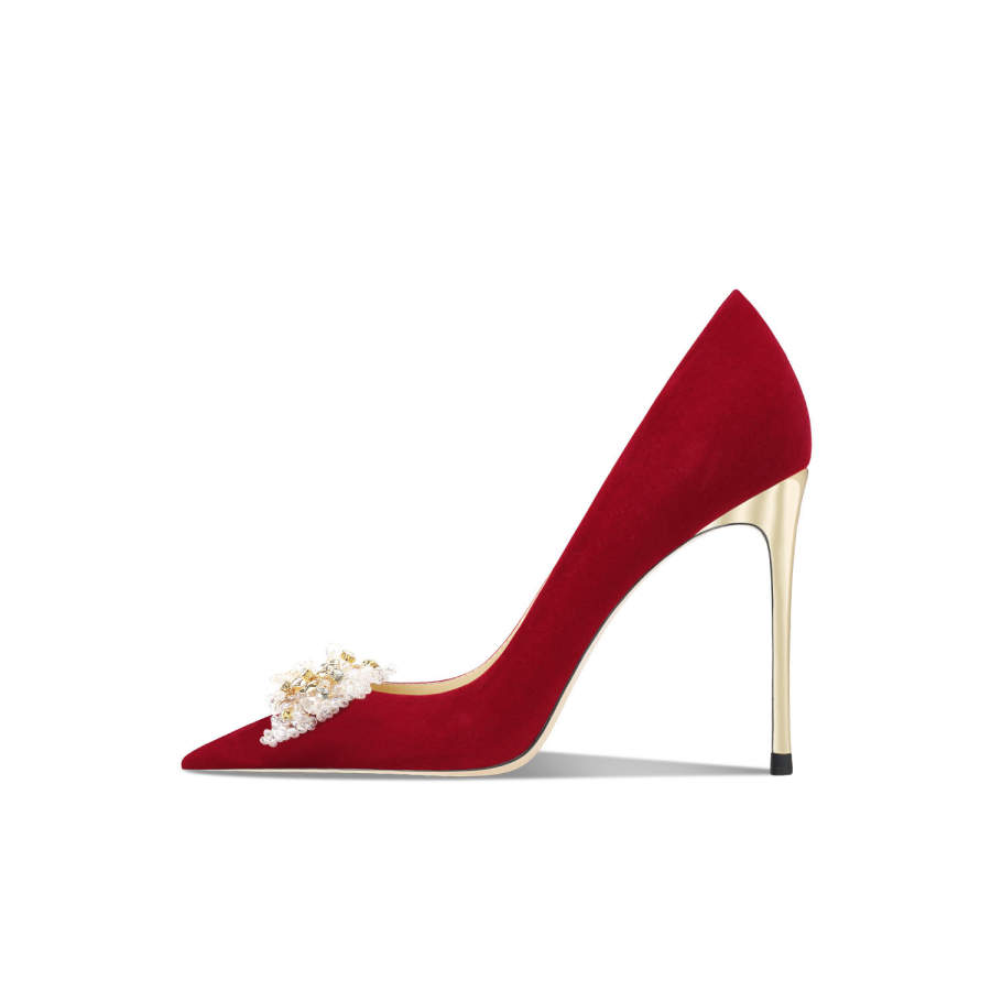 CHUYANG Slim Heel High Heels 6cm8cm10cm Women's Velvet Red Bowknot