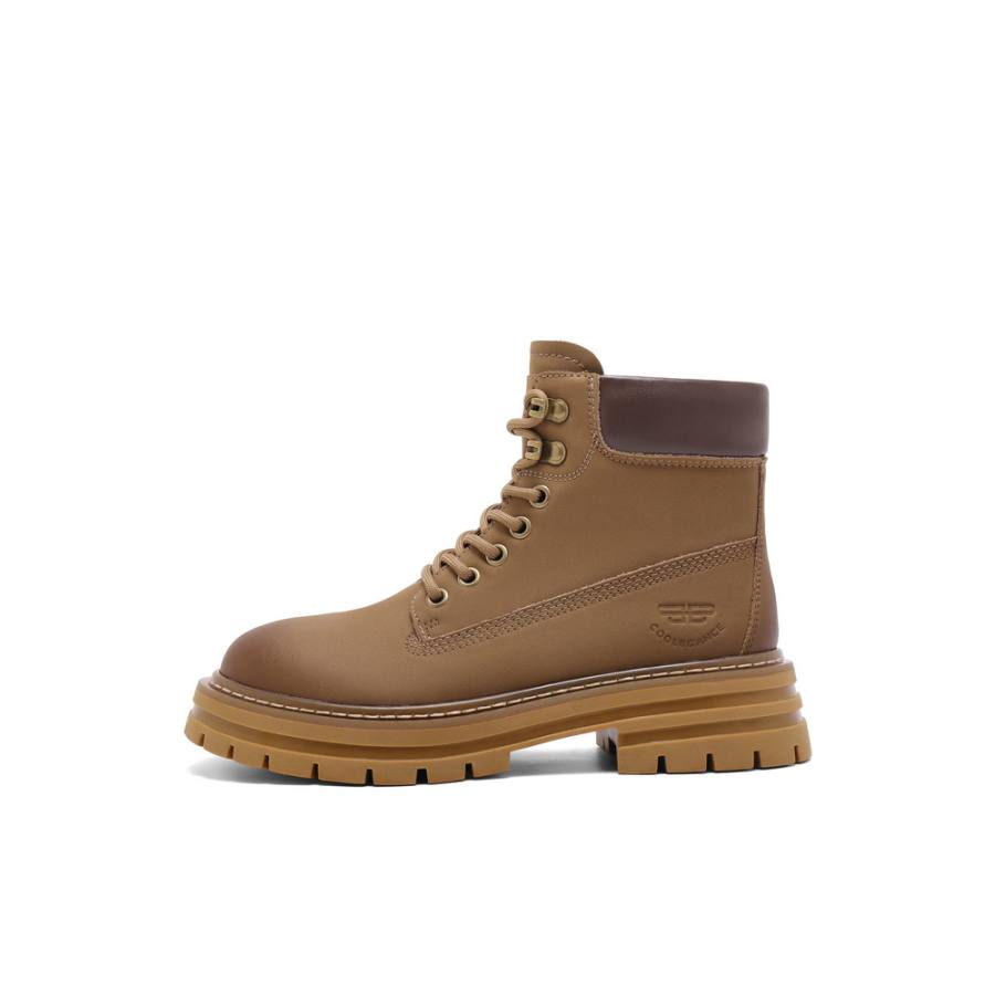 BELLE Synthetic Leather Combat Boots 4.5cm Women's Yellow, Khaki