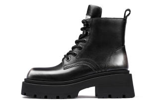 BREAD TREE Top Grain Cow Leather Short Combat Boots 6cm Women's Nostalgic Silver
