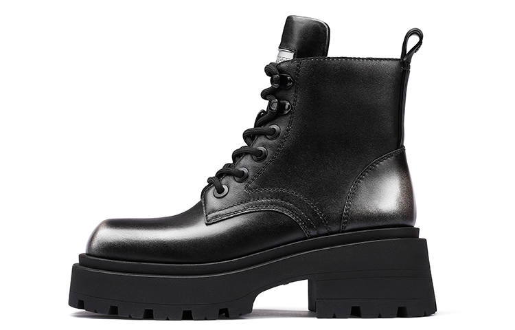 BREAD TREE Top Grain Cow Leather Short Combat Boots 6cm Women's Nostalgic Silver