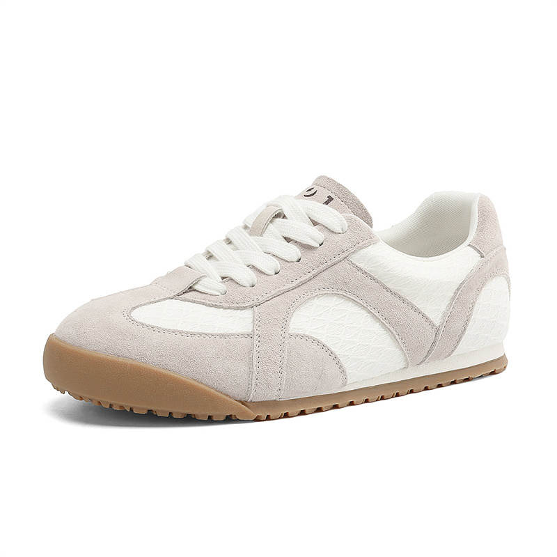 JOSINY Spring Lightweight Versatile Fashion Sports Flat Shoes Pigskin, Textile Vintage White Sneakers, Casual Shoes