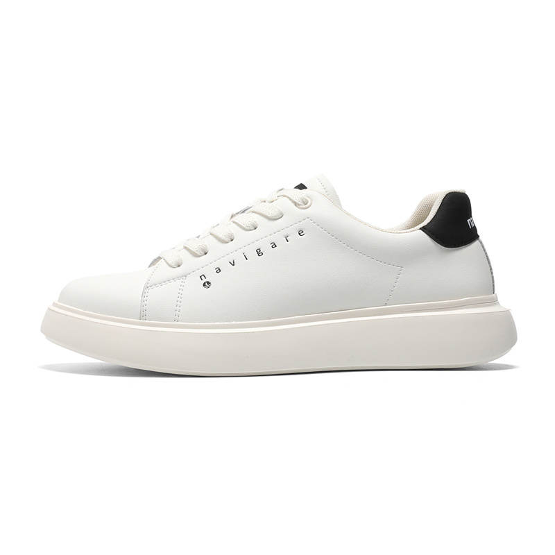 NAVIGARE Microfiber Leather Height Increasing Low top Skateboard Shoes Men's White Black