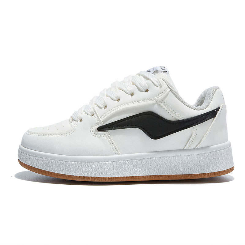 KEMANIKE Synthetic Leather Slip Resistant Low top Skateboard Shoes Unisex White Natural Rubber