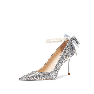 CHILI Pu Slim Heel High Heels Women's Silver