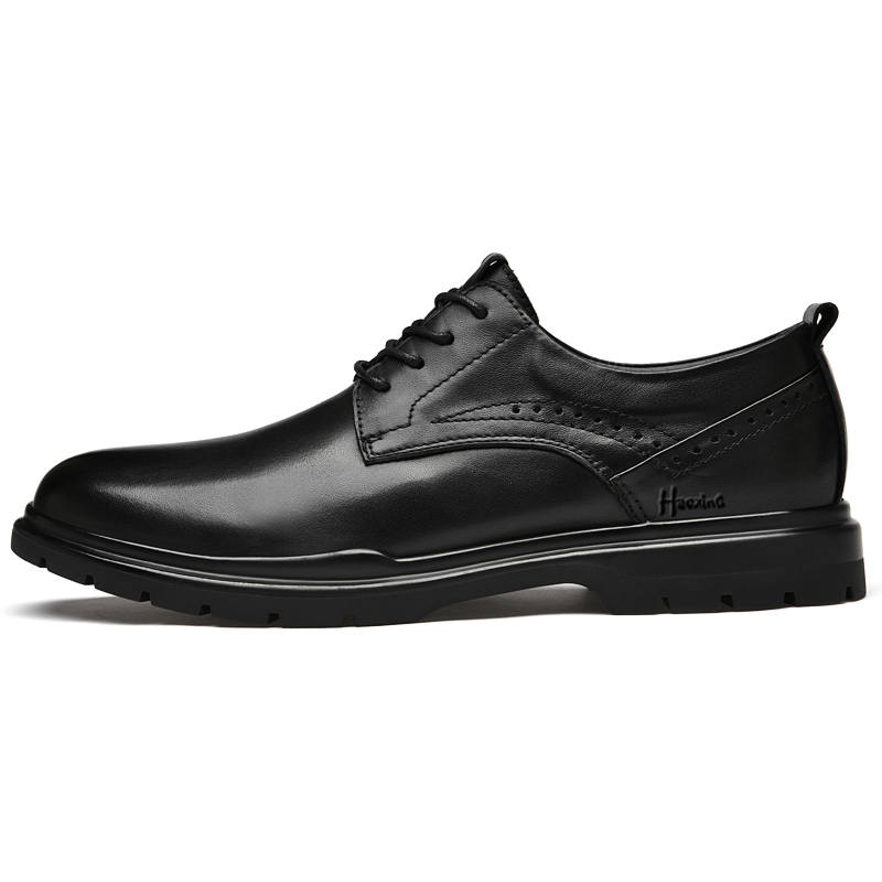 HAOXING Top Grain Cow Leather Casual Shoes Men's Black