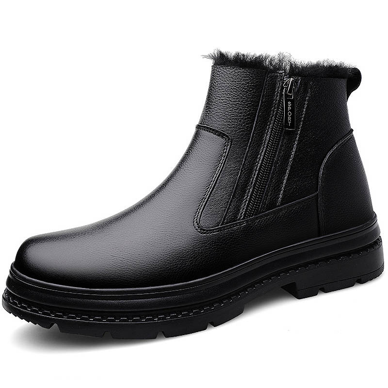 DAISHUTOU Cow Leather Crew Combat Boots Men's Black