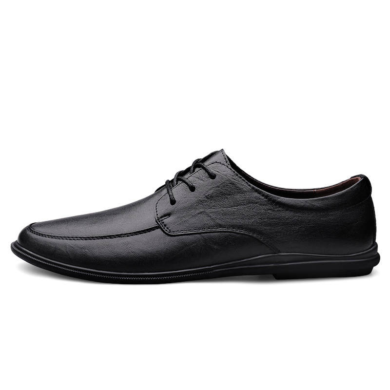 GONGNIUMEILI Casual Leather Shoes Men's Low Top Black/Dark Brown/Red Brown