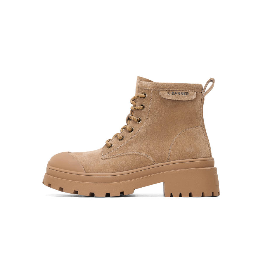 C°BANNER Cow Split Leather Short Combat Boots Women's Yellow