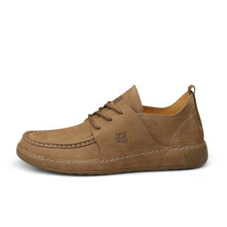 GESHISHI Casual Leather Shoes Men's Low Top Khaki/Sand