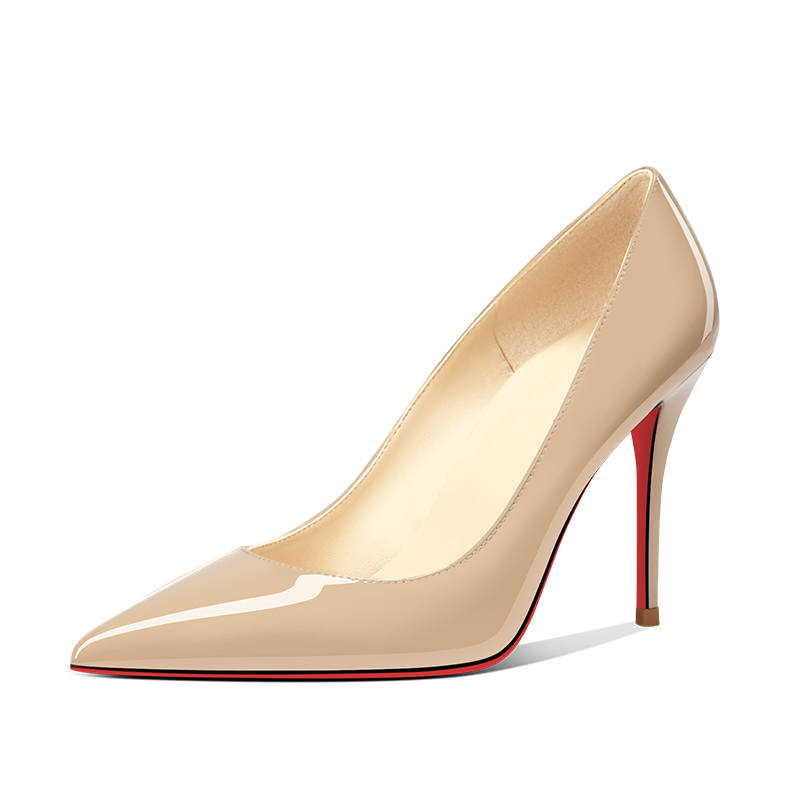 LUKECSION Patent Leather Slim Heel High Heels Women's Nude
