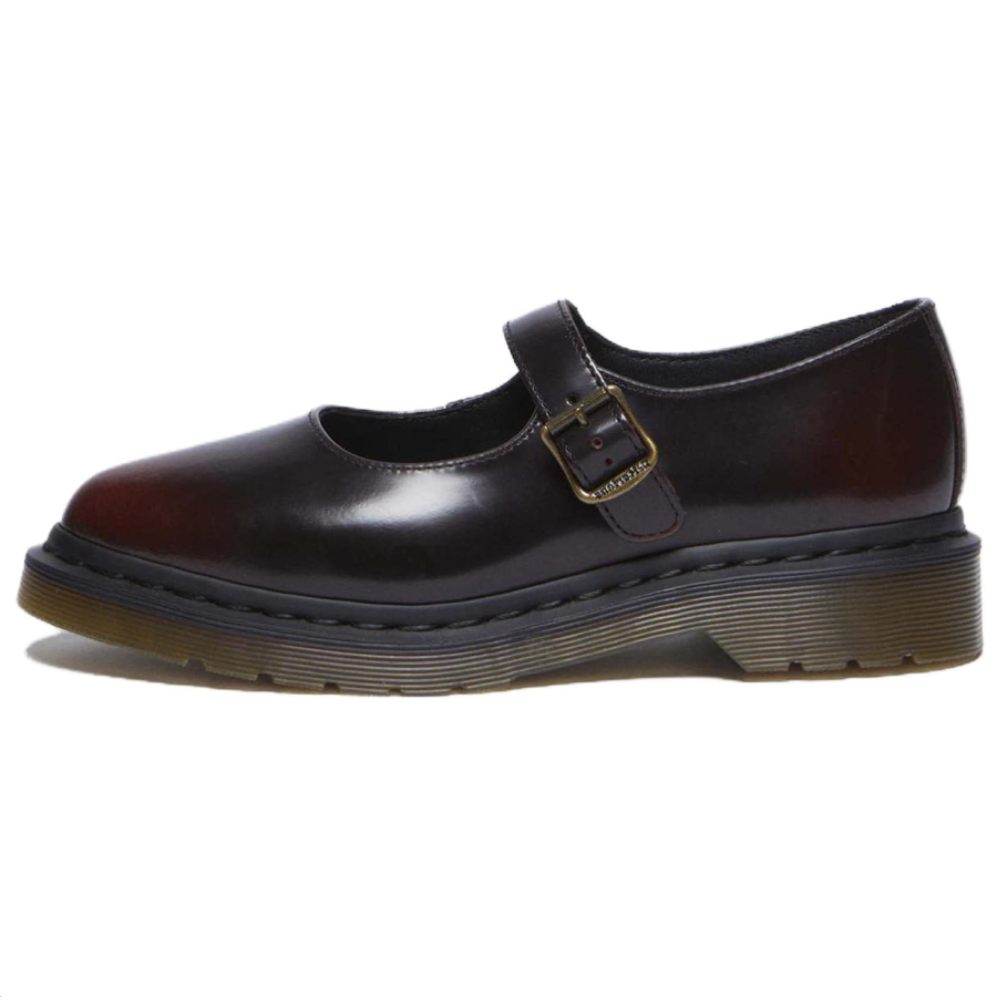 Dr.Martens ELPHIE Leather Chunky Heel Mary Jane Shoes 3.2cm Women's Cherry Red