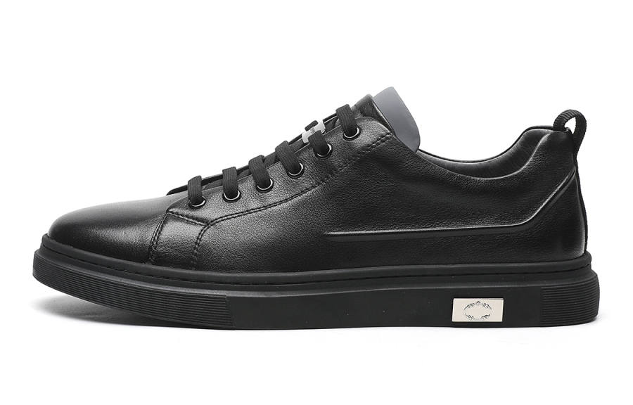 TRUMPPIPE Top Grain Cow Leather Low top Skateboard Shoes Men's Black