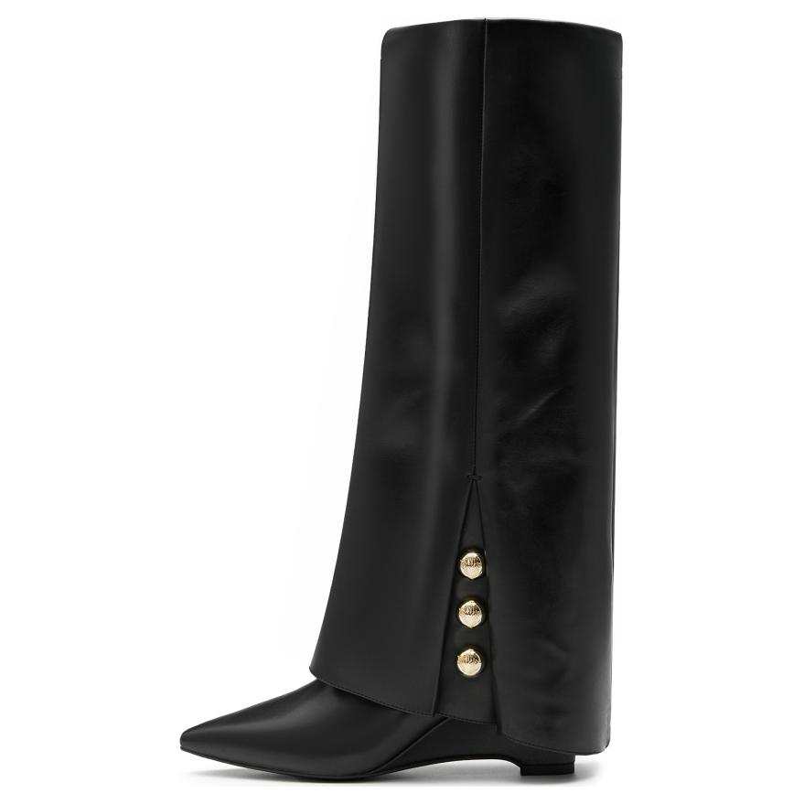 Joypeace Blossom Under The Moon · Long Night Cow Leather Knee high Boots Invisible Height Increasing 6cm Women's