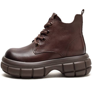 MATA Top Grain Cow Leather Short Combat Boots 6cm Women's