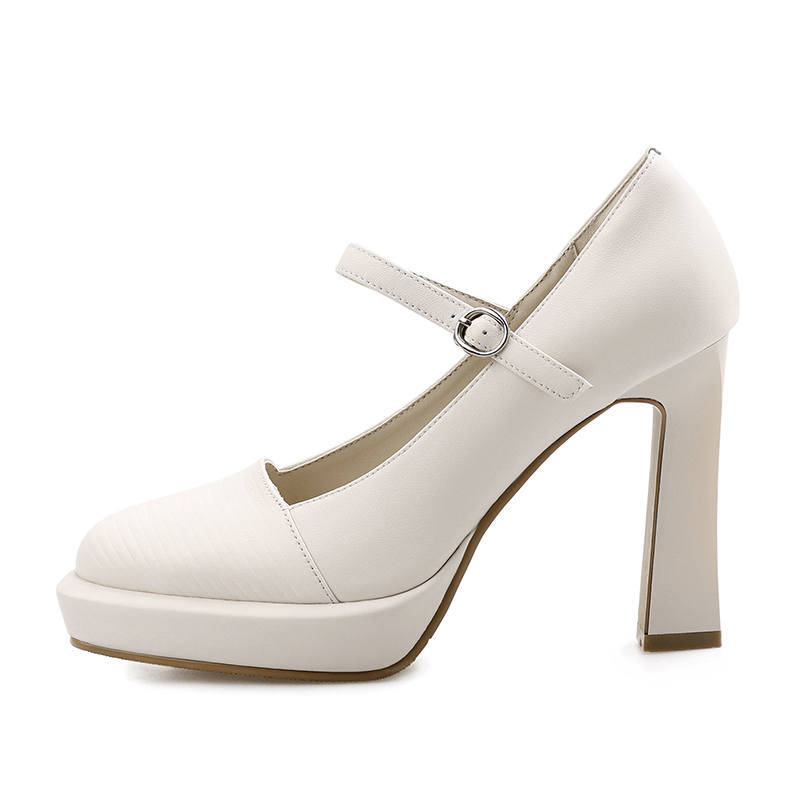 ZHR Top Grain Cow Leather Chunky Heel High Heels 10.5cm Women's