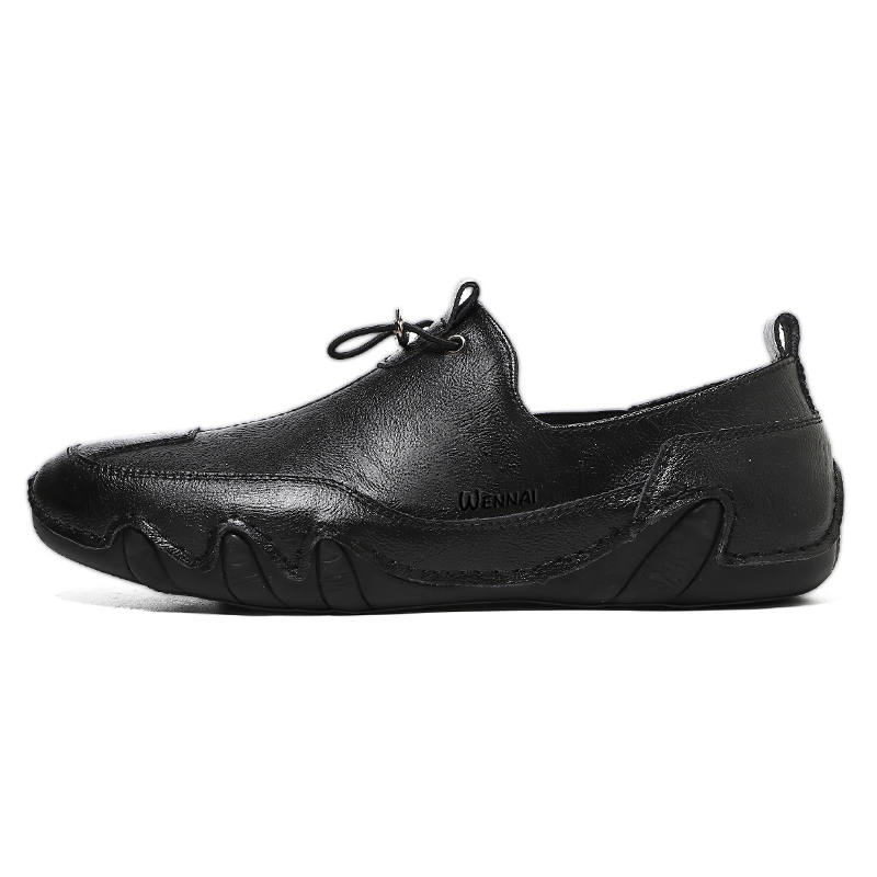 WENNAI Top Grain Cow Leather Casual Shoes Men's Black