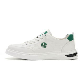 NAVIGARE Microfiber Leather Height Increasing Low top Skateboard Shoes Men's White Green