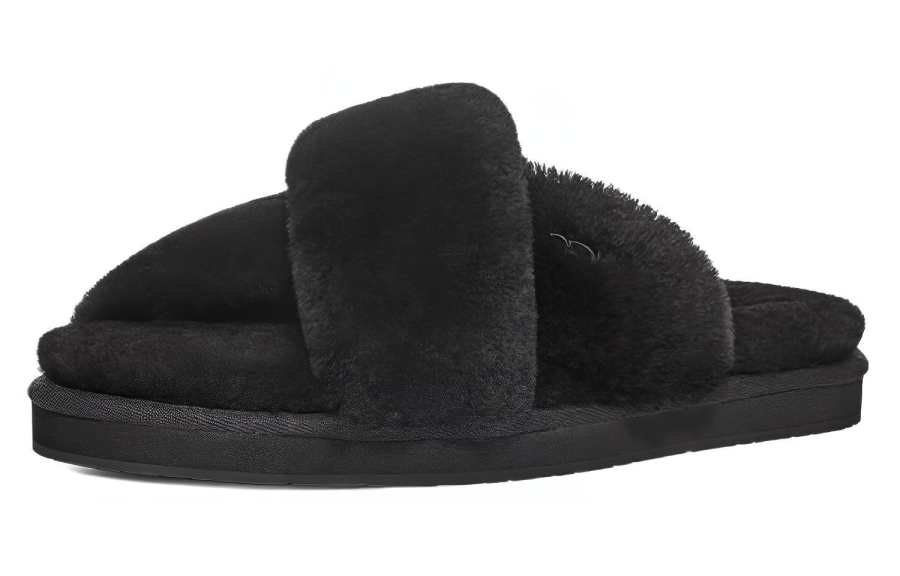 UGG Suede Round Tip Slip on, Fleece Lined Thermal, Comfortable Versatile Slide Slippers Women's Black