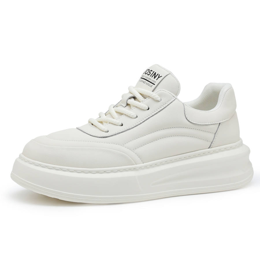 JOSINY Cow Split Leather Low top Skateboard Shoes Men's White
