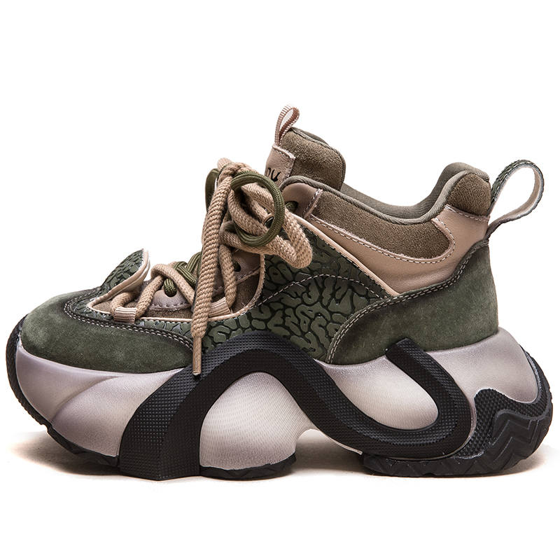 JIEZHOU Top Grain Cow Leather High top Chunky Sneakers Women's