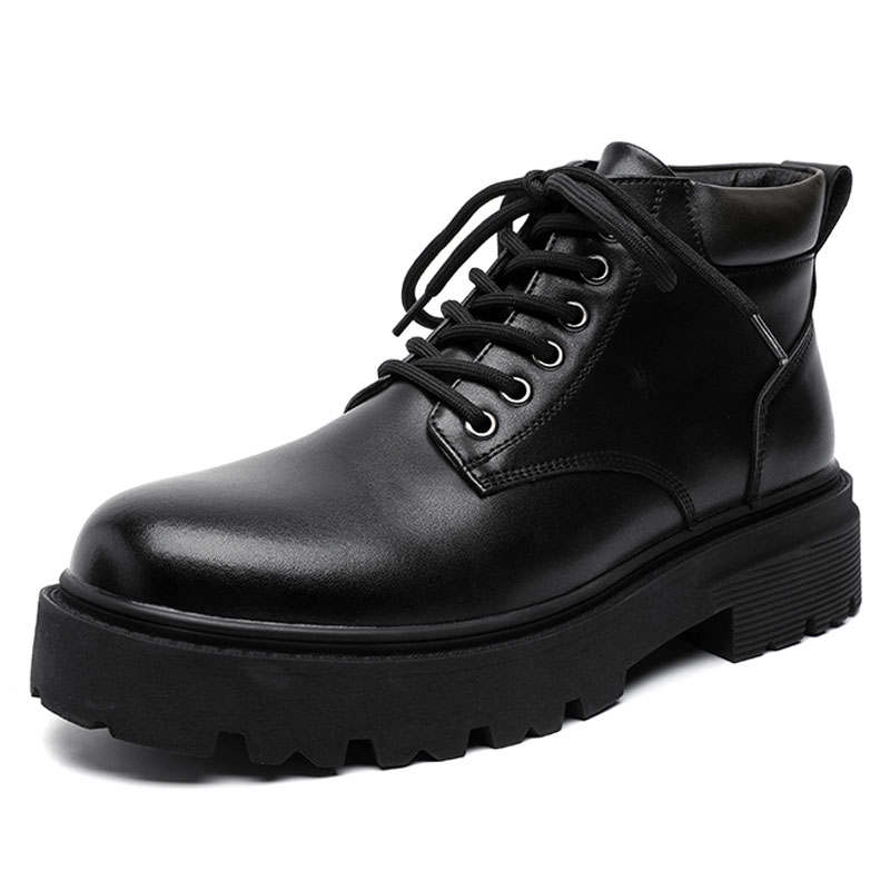KAQIAODI Microfiber Leather Short Mid Calf Combat Boots Men's Black