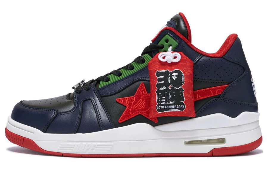 A BATHING APE Clutch Sta 30 Anniversary Leather Low top Skateboard Shoes Women's Black Blue