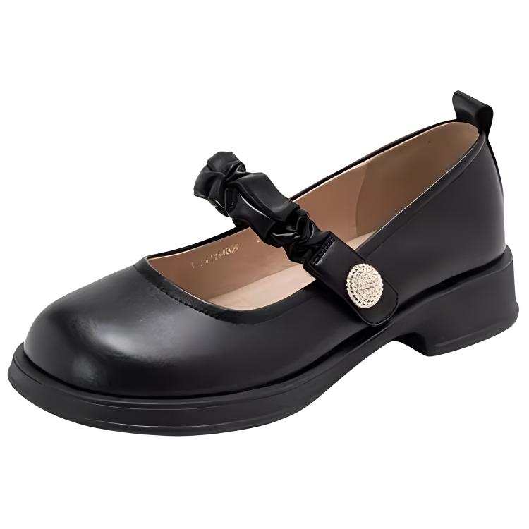 AOKANG Cow Leather Chunky Heel Mary Jane Shoes 3cm Women's Black