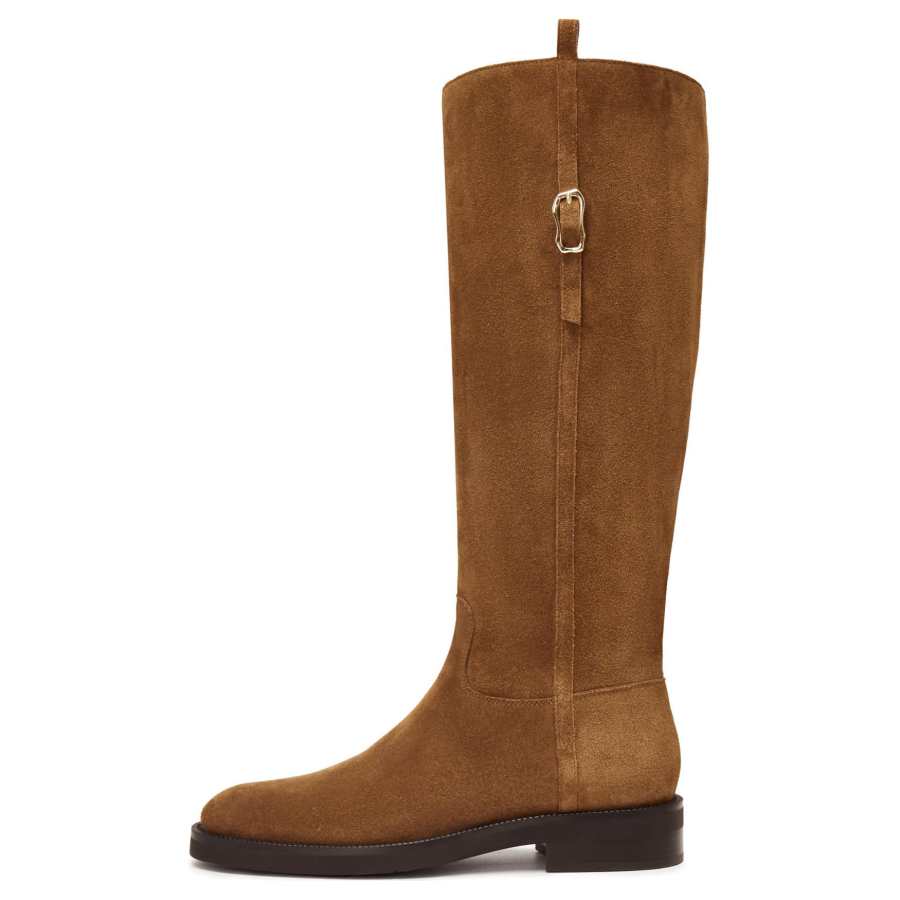Joypeace Poem Of Freedom Soft Slanted Chunky Heel Western Denim, Fleece Lined Knee high Boots Women's Brown